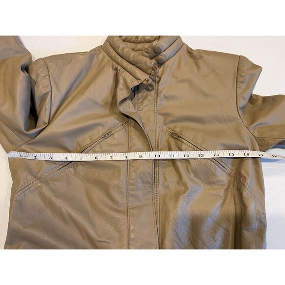 HIDE & Chic Womens Leather Coat Jacket Full Zip Up Long Sleeve Light Tan Size 8 - Picture 5 of 7